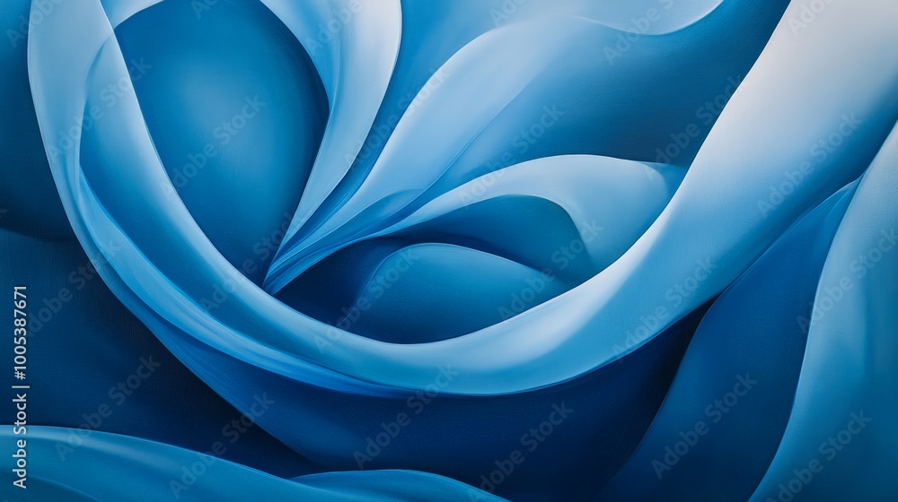Poster abstract blue wave artwork with smooth, intertwined curves. the different shades of blue create a ha