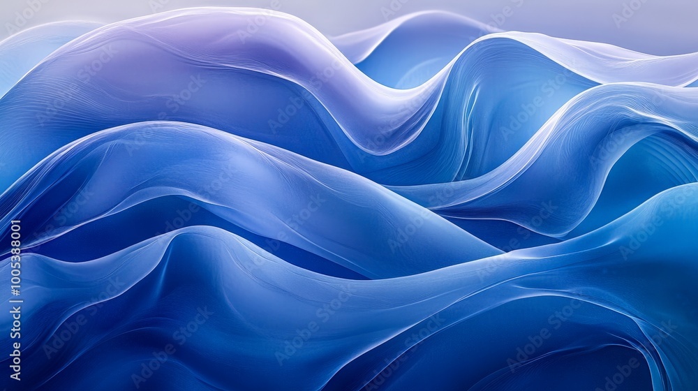 Aufkleber abstract blue wave design with layered, translucent curves. the varying blues blend to form a harmon
