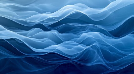 Fototapeta premium Abstract blue wave pattern with layered, translucent waves. The blue tones shift and blend, producing a sophisticated and harmonious visual
