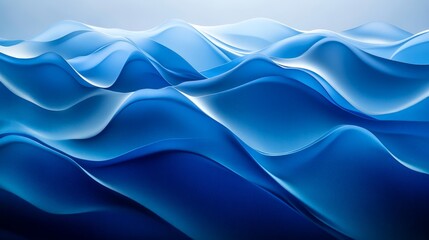 Obraz premium Abstract blue wave pattern with layered, translucent waves. The blue tones shift and blend, producing a sophisticated and harmonious visual