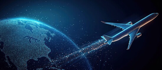 Obraz premium Airplane Flying Above a Digital Earth