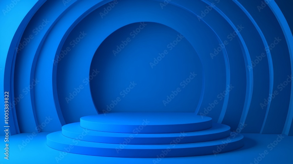 Aufkleber blue abstract background with circular shapes and podium for product display.