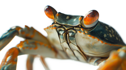 A crab is shown with its head up and its eyes looking to the right