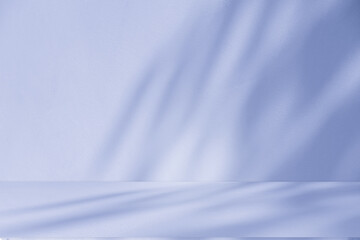 Obraz premium Studio style background wall decoration presentation uses white and blue tones. with shadows cast from a nearby window, concept creating a decorative backdrop.