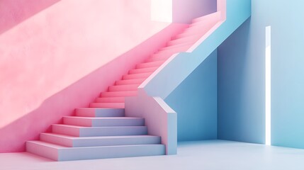 Fototapeta premium 3d render, abstract background with steps and staircase, in pink and blue pastel colors. Architectural design elements. 