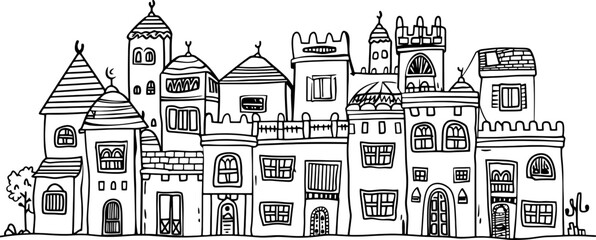 Traditional arabian housing drawing