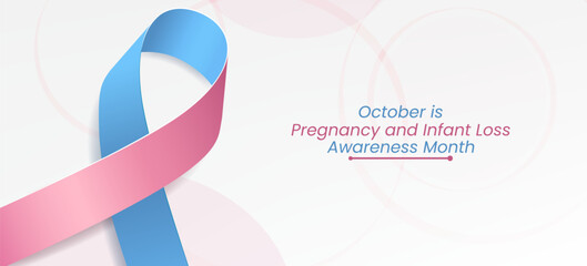Pregnancy and Infant Loss Awareness Month concept. Banner with blue and pink ribbon awareness and text. Vector illustration.