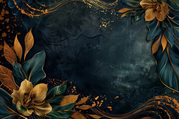  Elegant black and gold luxury wallpaper with floral design and shiny texture