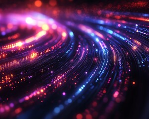 Obraz premium Glowing data cables and information transfer, abstract background with luminous trails and hightech atmosphere, vibrant and sharp, 8K quality