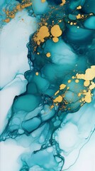 Abstract teal and gold fluid art design