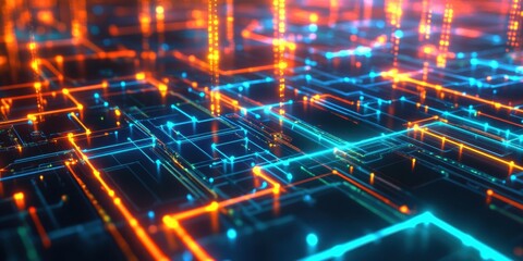 abstract technology background with glowing lines and glowing lights