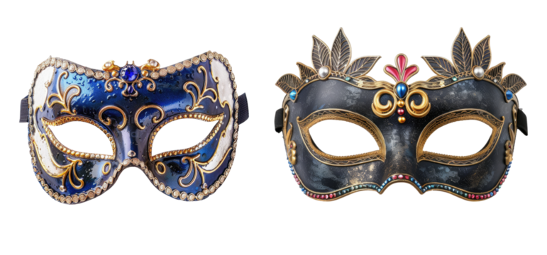 Carnival eye mask isolated on transparent background, set of