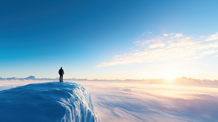 Solitary Figure on Iceberg Under Vast Sky