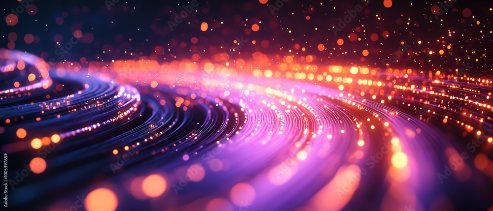 Poster illuminated data cables in motion, transferring information with glowing light effects, techinspired