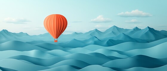 Obraz premium Paper art style wallpaper featuring a hot air balloon drifting over rolling hills and mountains, sky with copy space for text, detailed illustration, highdefinition