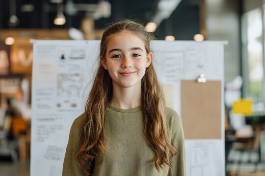 A Young Entrepreneur Showcasing A Prototype During Her Pitch. She Is Demonstrating How It Works And Its Potential, Generative AI