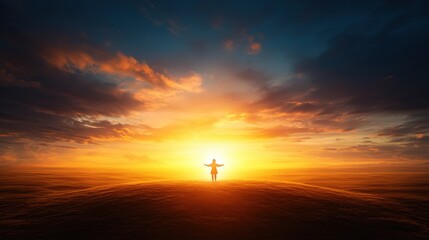 Horizon at Sunset with Person Embracing the Light