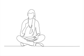 continuous line of woman sitting relaxed