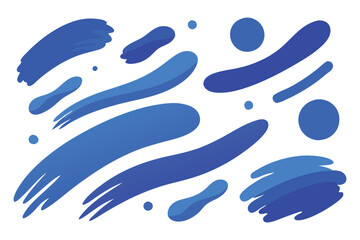 Vibrant blue paint strokes flat vector illustration set white background