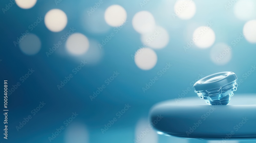 Poster glass object with reflections and bokeh background