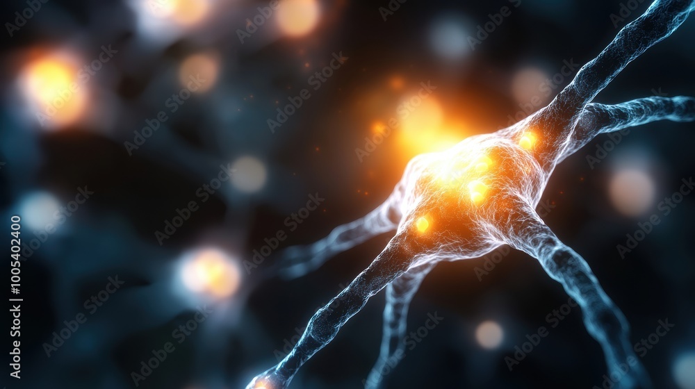 Poster intricate network of neurons with glowing synapses