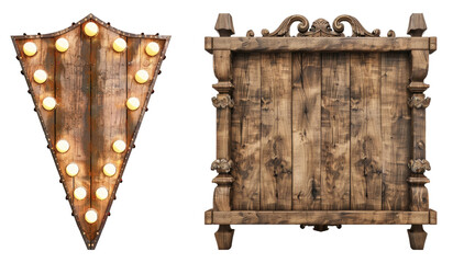 Naklejka premium Wooden marquee sign isolated on transparent background, set of