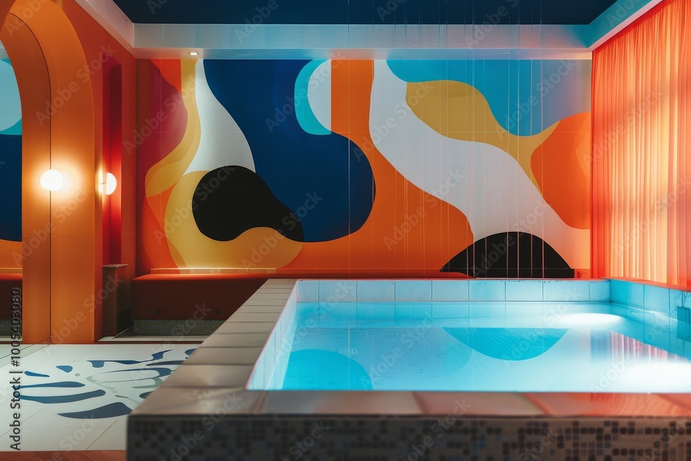 Poster spa relaxation scene with a bold and dynamic abstract backdrop.