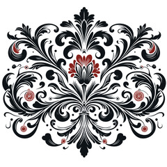 Obraz premium Elegant Damask Floral Design Black and Red Flourish Vector Illustration