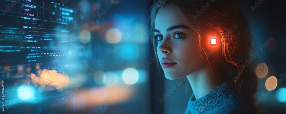 Aufkleber woman with a laptop displaying a privacy lock icon on virtual screen, techfocused and secure environ
