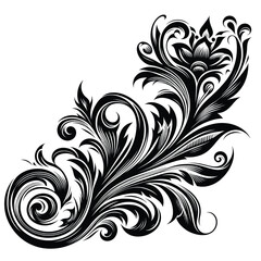 Elegant Black and White Floral Corner Design Vector Illustration of Ornate Flourish for Vintage Decor