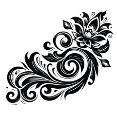 Fototapeta premium Elegant Black and White Floral Design Element Swirls, Leaves, and Flowers