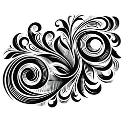 Elegant Black and White Floral Swirl Design Vector Illustration
