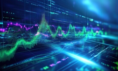 Abstract Digital Data Visualization with Green and Blue Hues