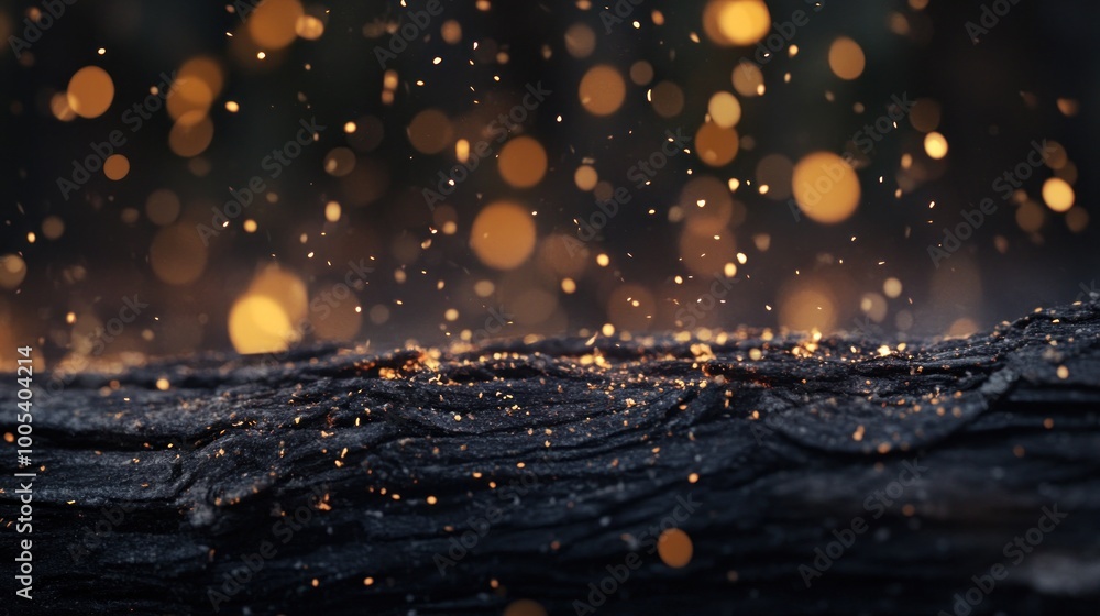 Poster a close-up of a textured surface with glowing particles creating a magical atmosphere.