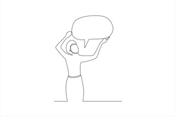 continuous line of woman holding speech balloon