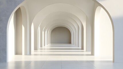 3d rendering. Arch hallway simple geometric background, architectural corridor, portal, arch columns inside empty wall. Modern minimal concept. 