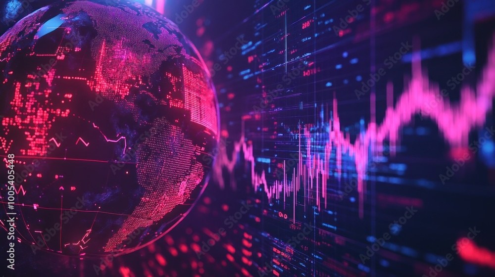 Poster global digital network with financial data visualization