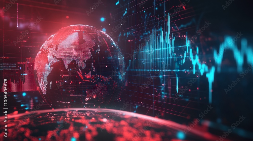 Poster digital globe with data flow and global market insights