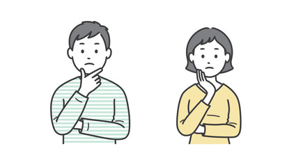 悩む成人男女の上半身イラスト
