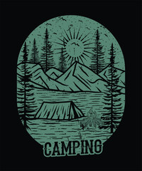 Camping mountain adventure t shirt design illustration