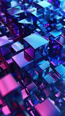 Abstract 3D Render of Shiny Blue and Pink Cubes