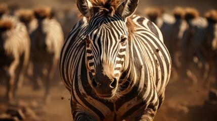 Naklejka premium Close-up of a Zebra Running in a Herd