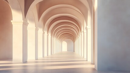 Fototapeta premium 3d rendering. Arch hallway simple geometric background, architectural corridor, portal, arch columns inside empty wall. Modern minimal concept. 