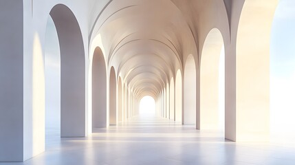 3d rendering. Arch hallway simple geometric background, architectural corridor, portal, arch columns inside empty wall. Modern minimal concept. 
