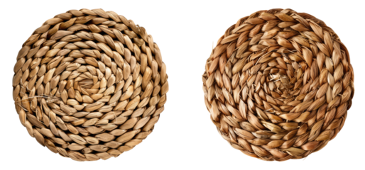 Woven straw isolated on transparent background, set of