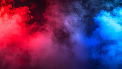 A vibrant display of red and blue smoke, creating a dramatic and atmospheric backdrop.
