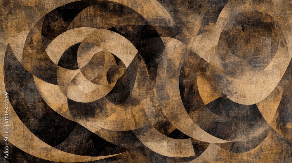 Poster abstract swirling shapes in muted tones, representing poverty and deprivation, forming a captivating