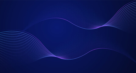 Abstract background, dynamic wavy lines in dark blue background, suitable for presentations, banners, posters, brochures and advertising flyers.