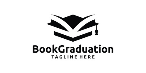 logo designed education, combination of books and graduation hats, logo design vector, icon, symbol, idea, creative.