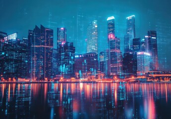 Fototapeta premium Digital Cityscape at Night